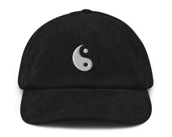 Chapeau en velours côtelé de coton brodé Yin Yang : Taille ajustable