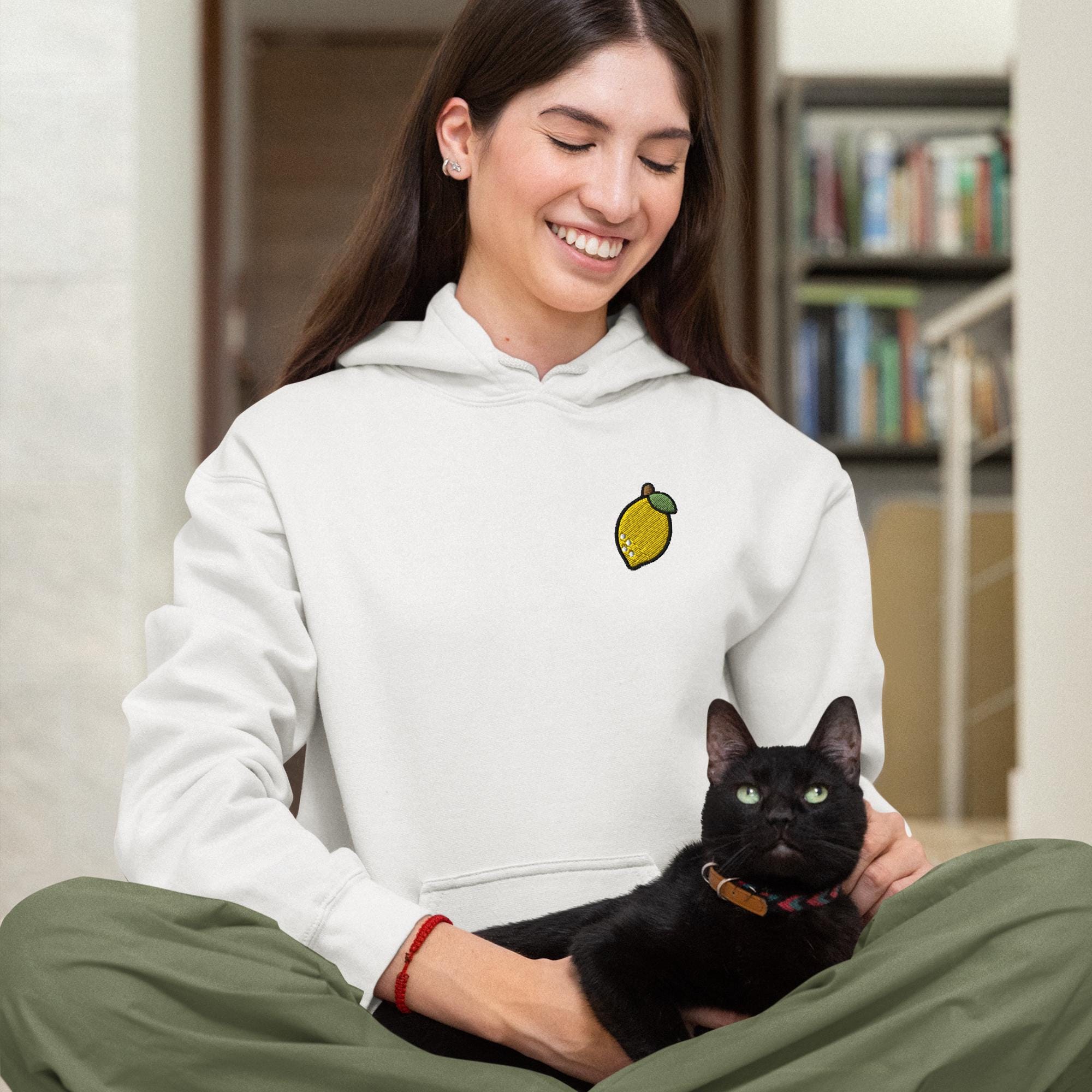 Yellow Lemon Embroidered Hoodie: Heavy Blend Cotton-poly, Unisex 