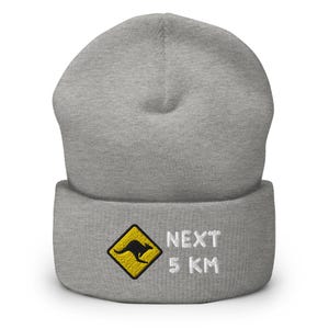 Kangaroo Road Sign Embroidered Cuffed Beanie: Cozy Unisex Winter Cap