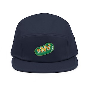 Gorra de algodón de 5 paneles con bordado de mitocondria: ajuste ajustable.