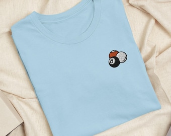 Billiard Pool Game Balls Embroidered T-Shirt: Lightweight Cotton, Unisex Fit