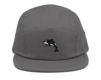 Orca Killer Whale Embroidered 5 Panel Camper Cap - Pure Cotton Comfortable Fit in Variety of Colors