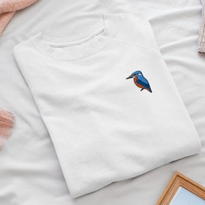 Kingfisher Bird Embroidered Crew Neck Sweatshirt - Soft Cotton - Variety of Colors