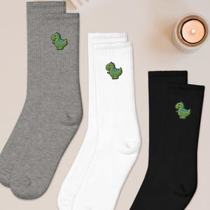 Chonky T-Rex Dinosaur Embroidered Socks, Gift Socks, Cushioned Cotton Blend, Made in USA, Funny Socks for Her or Him