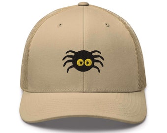 Spooky Spider Embroidered Retro Trucker Hat - Structured with Mesh Back in Variety of Colors