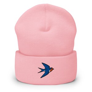 Swallow Bird Embroidered Cuffed Beanie: Cozy Unisex Winter Cap