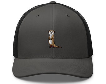 Meerkat Embroidered Retro Trucker Hat - Structured with Mesh Back in Variety of Colors