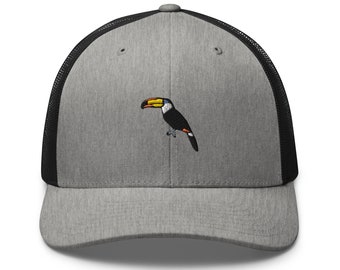 Toco Toucan Embroidered Retro Trucker Hat - Structured with Mesh Back in Variety of Colors