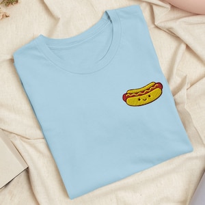 Joli t-shirt brodé hot-dog avec stretch confortable - Doux, léger, couleurs variées