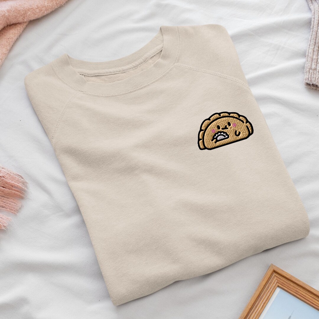 Cute Dumpling Eating a Dumpling Embroidered Crewneck Sweatshirt: Cotton ...