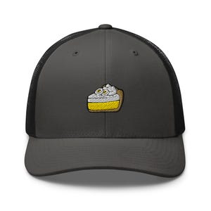Banana Cream Pie Embroidered Trucker Hat: Structured Retro Cap with Mesh Back