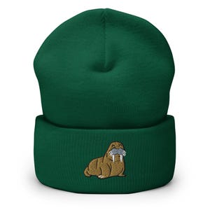 Happy Walrus Embroidered Cuffed Beanie - Warm and Stylish Headwear in Variety of Colors - Marine Life Ocean Lover