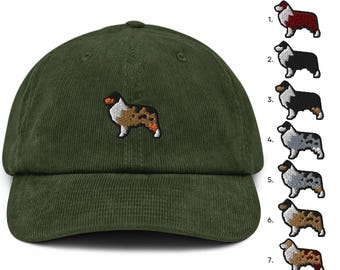 Australian Shepherd Embroidered Cotton Corduroy Hat: Adjustable Fit