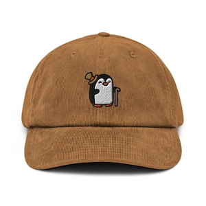 Elegante cappello in velluto a coste di cotone con ricamo Sir Penguin: vestibilità regolabile.