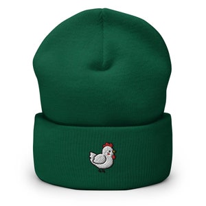 Bonnet à revers brodé petit coq blanc - Chapeaux chauds et élégants dans une variété de couleurs