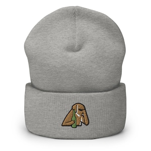 Regretful Hangover Dog Embroidered Cuffed Beanie - Warm and Stylish Headwear in Variety of Colors