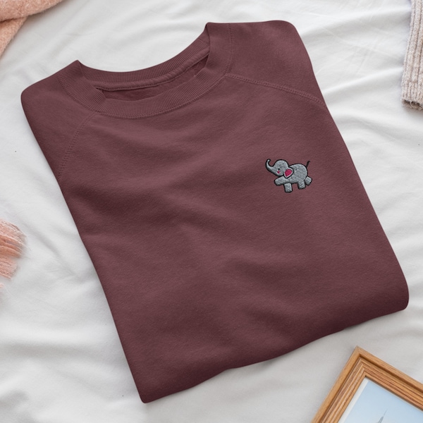 Baby Elephant Embroidered Crew Neck Sweatshirt - Soft Cotton - Variety of Colors