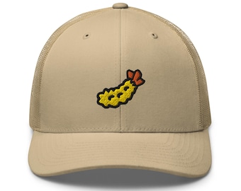 Shrimp Tempura Embroidered Retro Trucker Hat - Structured with Mesh Back in Variety of Colors