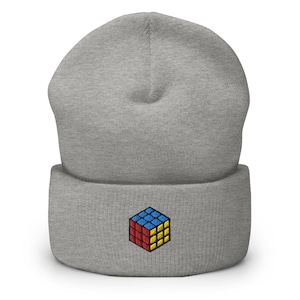 Rubiks Cube Embroidered Cuffed Beanie: Cozy Unisex Winter Cap