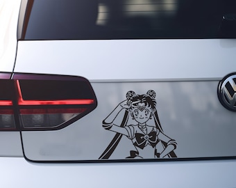 Sailor Moon Black Vinyl Decal – Magical Girl Anime Car Sticker – Moon Prism Power Laptop, Car, or Window Decal
