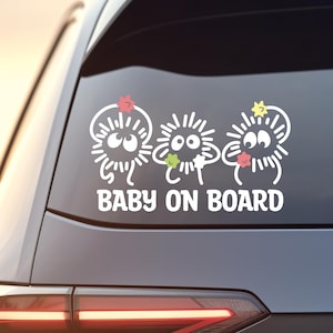 Ghibli Soot Sprites Baby on Board Vinyl Car Decal- White