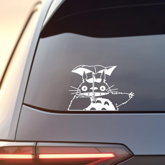 Anime Ghibli Inspired My Neighbor Totoro, Totoro with Umbrella Vinyl Car Window & Laptop Waterproof Decal Sticker for Unique Gifts