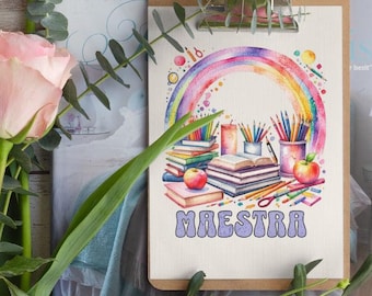 Maestra Life PNG Digital Download | Spanish Teacher Gift | Retro Maestra Word Art | Teacher Appreciation | Back to School Tumbler Wrap