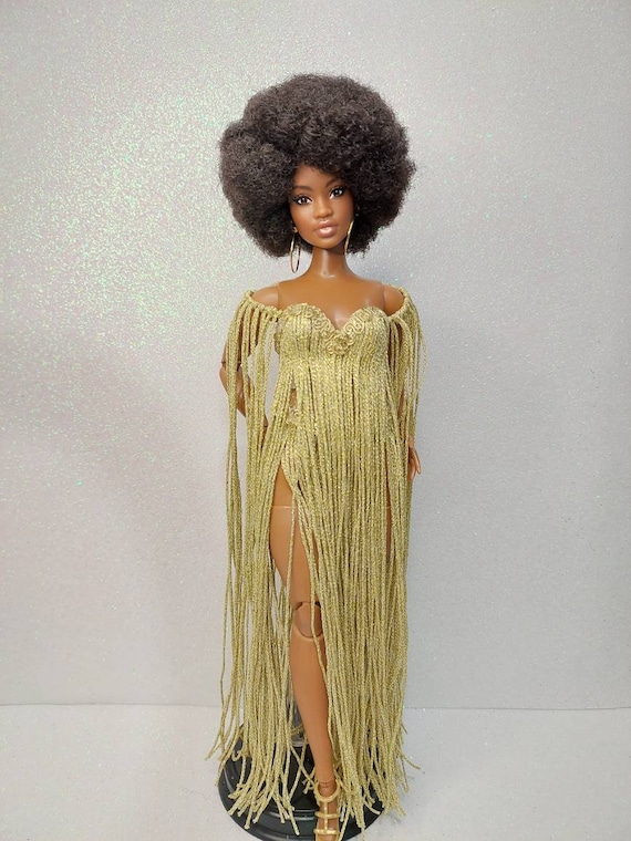 1:6 Scale Gold Fringe Dress for Curvy Doll - Etsy