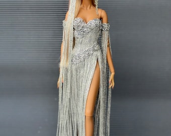 Silver Tassel Evening Dress for Integrity Toys 1:6 Scale Doll