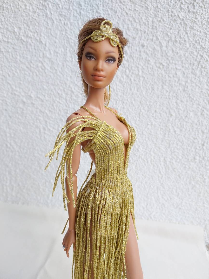 Gold Dress for Fashion Doll. Glitter Doll Dress.16 Scale Etsy