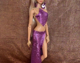 Purple Metal Knit Doll Dress: 1/6 Scale Outfit for Integrity Toys