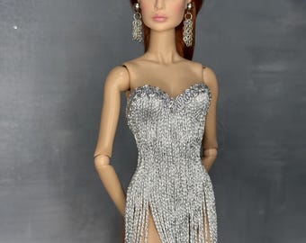 Handmade Silver Tassel Doll Dress: 1/6 Scale Fashion Doll Clothing