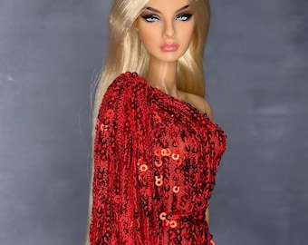 Red Sequin Doll Dress: 1/6 Scale Fashion Royalty, Integrity Toys