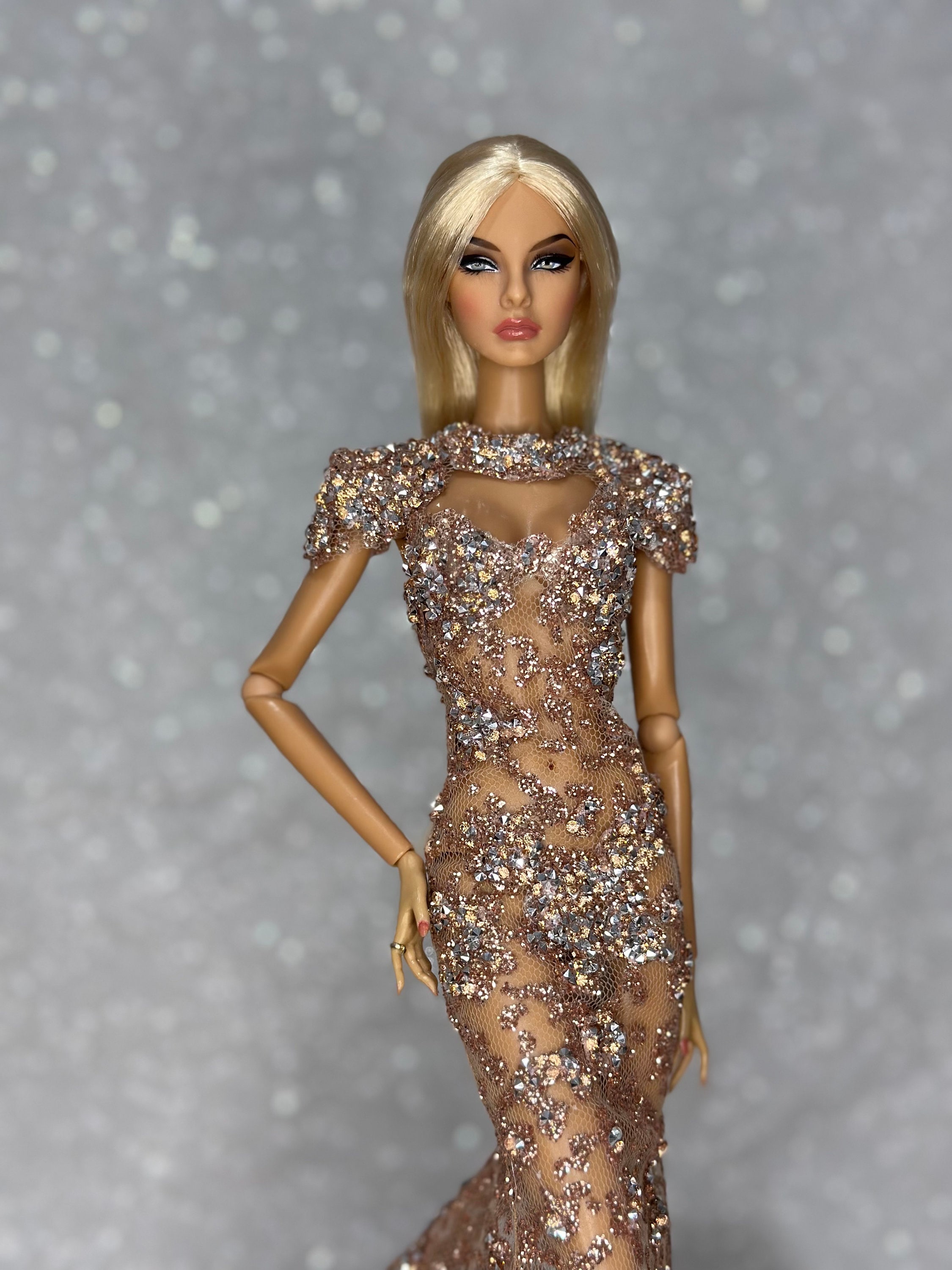 nude moppet-6 1:6 Scale Doll Outfit. Nude Evening Dres, Shiny Stone Embroidered Dress for  Barbie, Integrity Toys, Poppy Parker - Etsy India
