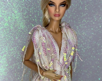 Vestido de muñeca a escala 1:6. vestido de muñeca de moda con lentejuelas brillantes. Vestido con purpurina para juguetes de integridad. Traje de muñeca de la realeza de la moda.