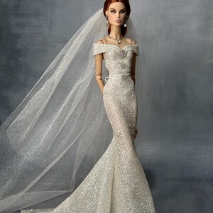 1:6 Scale Doll Wedding Dress. Glitter Wedding Dress for Integrity 