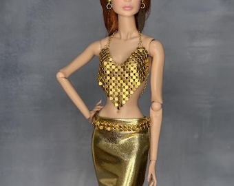 Gold Shimmering Long Doll Dress for Integrity Toys