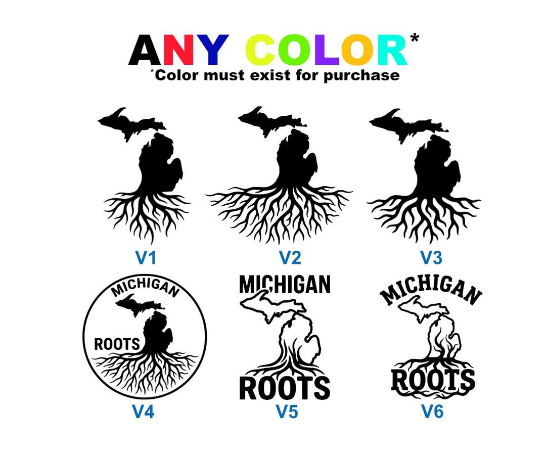 Michigan With Roots Design Michigan Roots Decal – State Pride Vinyl Decal – Michigan Outline Roots ...