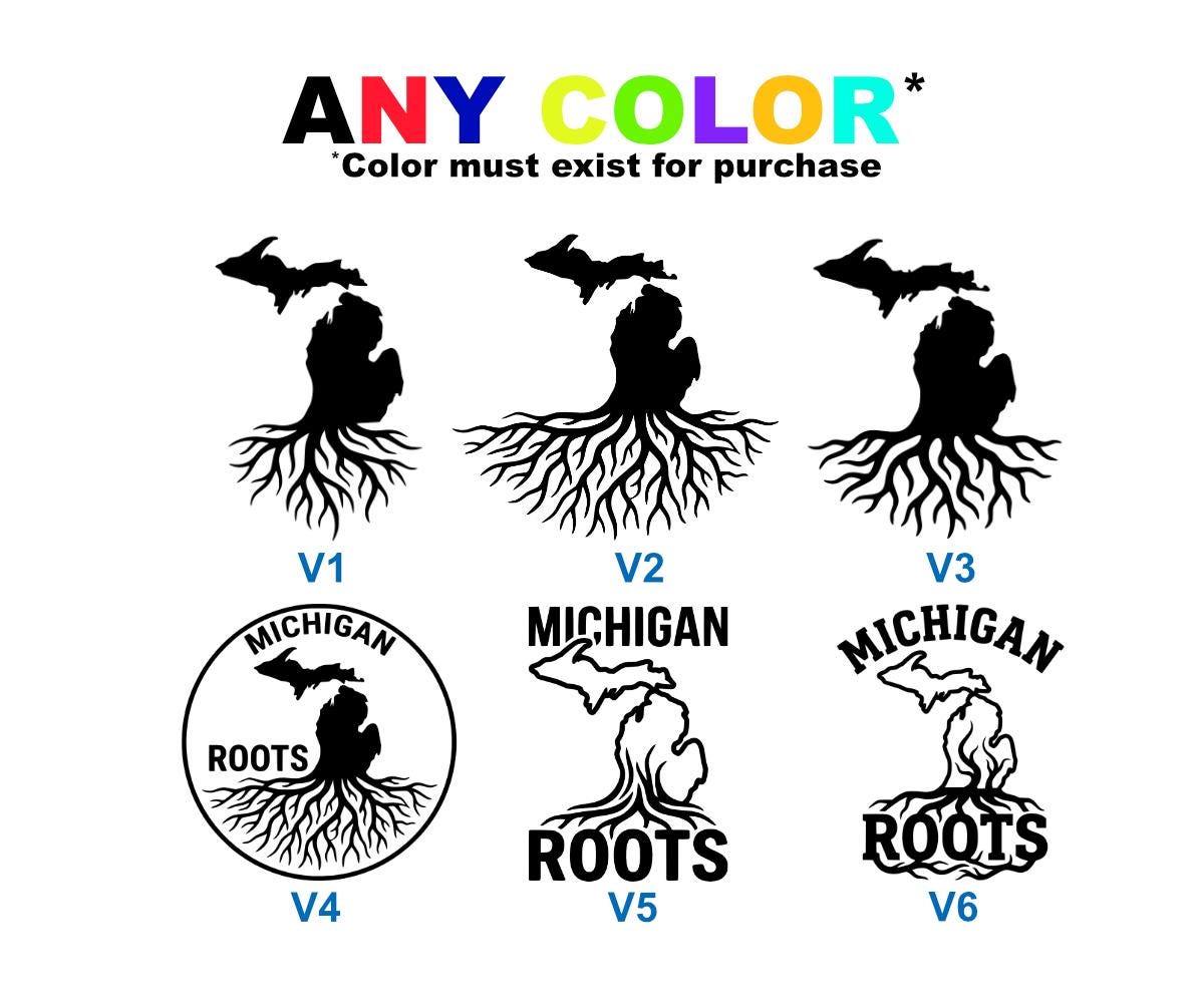 Michigan Roots Decal – State Pride Vinyl Decal – Michigan Outline Roots ...