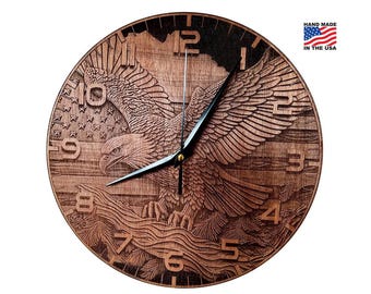 Reloj con águila calva grabado con láser: decoración patriótica para el hogar