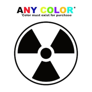 Peut inclure: Symbole de radiation noir et blanc, également connu sous le nom de symbole trèfle. Le symbole est un cercle avec trois lames, chacune pointant vers l'extérieur.