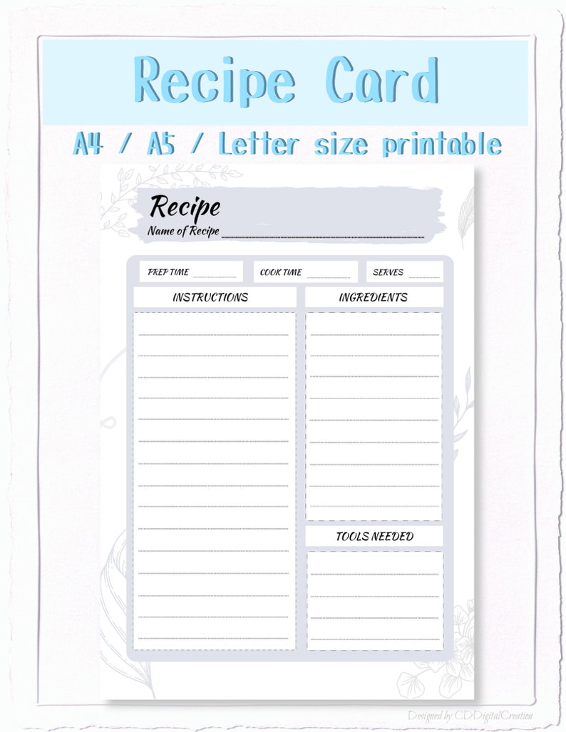 Printable Meal Planner / Printable Recipe Card / Weekly Meal - Etsy
