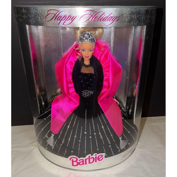 Mattel Happy Holidays Barbie Doll 1998 Black Pink Velvet Gown Special Edition