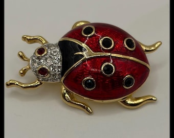 Ladybug Brooch Pin Red Enamel Rhinestone Insect Jewelry
