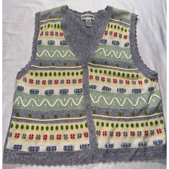Alfred Dunner Sweater Vest Womens XL Blue Multicolor Knit Grannycore Cottagecore