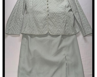 Vinntage Morgan Miller Skirt Suit 14 Lt Blue Beaded V-Neck Formal Church Wedding