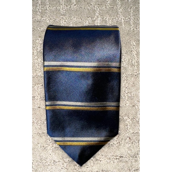 Parisian Signature Necktie Men OS Blue Gold Striped Silk Business Formal NWT