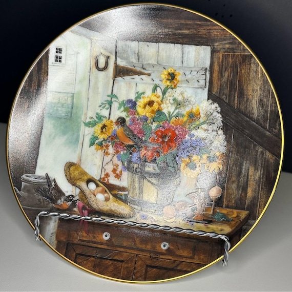 W.S. George Collector Plate The Morning Bouquet 8.5in Multicolor Floral Bird Art