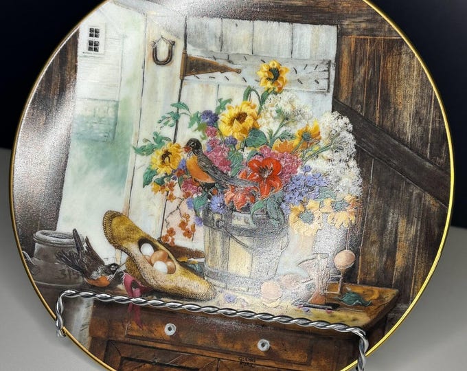 W.S. George Collector Plate The Morning Bouquet 8.5in Multicolor Floral Bird Art