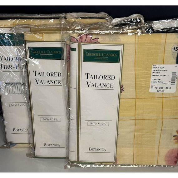 Vintage Croscill Botanica Valance & Tier Pair Set Yellow Multi NEW Floral Plaid